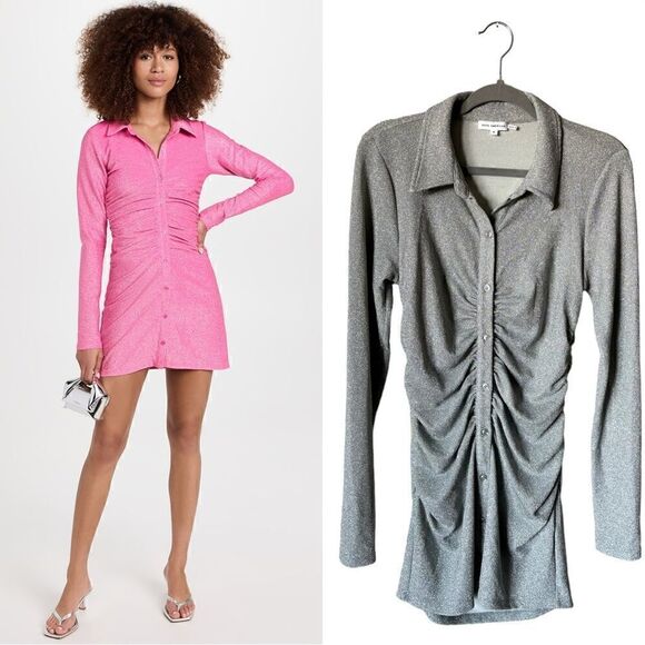 Good American Dresses & Skirts - Good American Mini Gray Dress  Sparkle Long Sleeve Shirt  Size 2